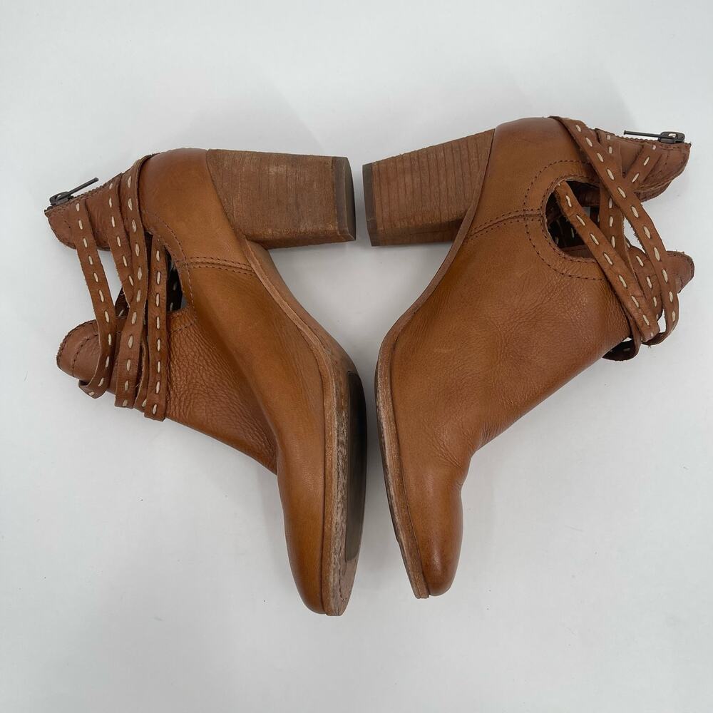 FRYE Boots Size 7.5 Naomi Pickstitch Brown Block Heeled Leather Bootie Zipper - Picture 7 of 16